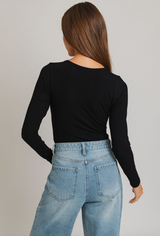 Long Sleeve Round Neck Ribbed Bodysuit