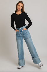 Long Sleeve Round Neck Ribbed Bodysuit