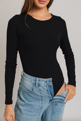 Long Sleeve Round Neck Ribbed Bodysuit