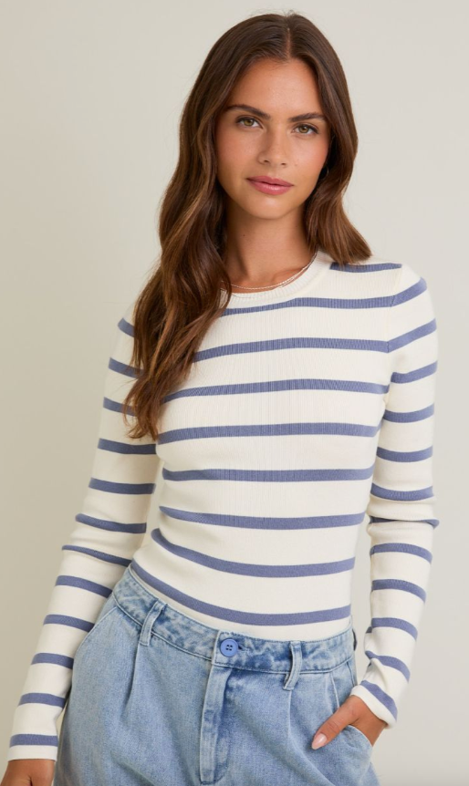 Striped Ribbed Long Sleeve Bodysuit