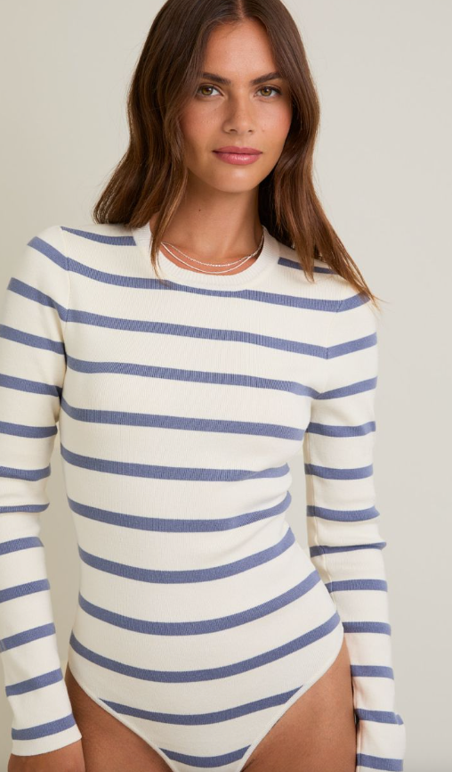 Striped Ribbed Long Sleeve Bodysuit