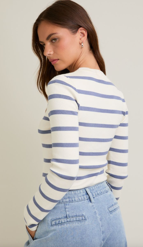 Striped Ribbed Long Sleeve Bodysuit