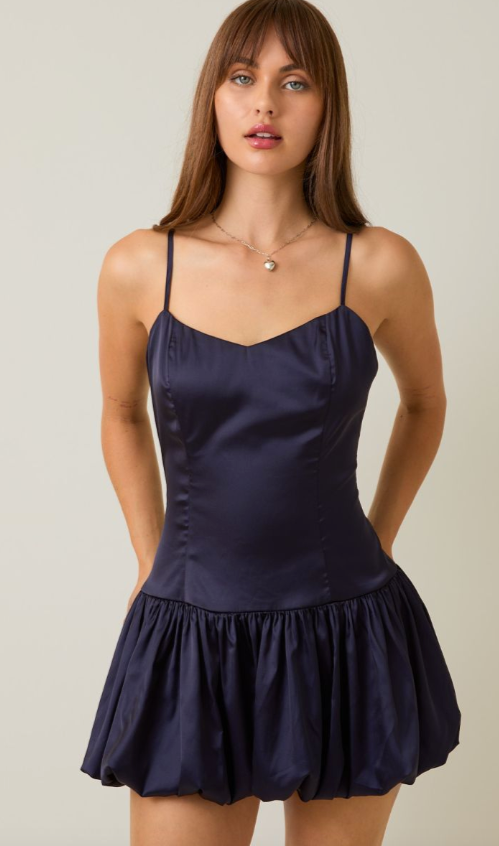 Bubble Hem Satin Mini Dress