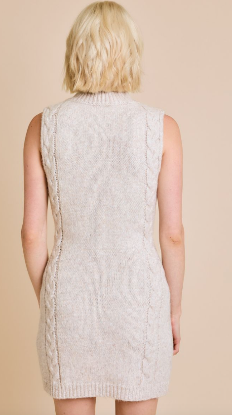 Sleeveless Mock Neck Cable Sweater Mini Dress