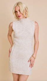 Sleeveless Mock Neck Cable Sweater Mini Dress