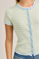 Cap Sleeve Round Neck Lace Trimmed Stripe Sweater Top