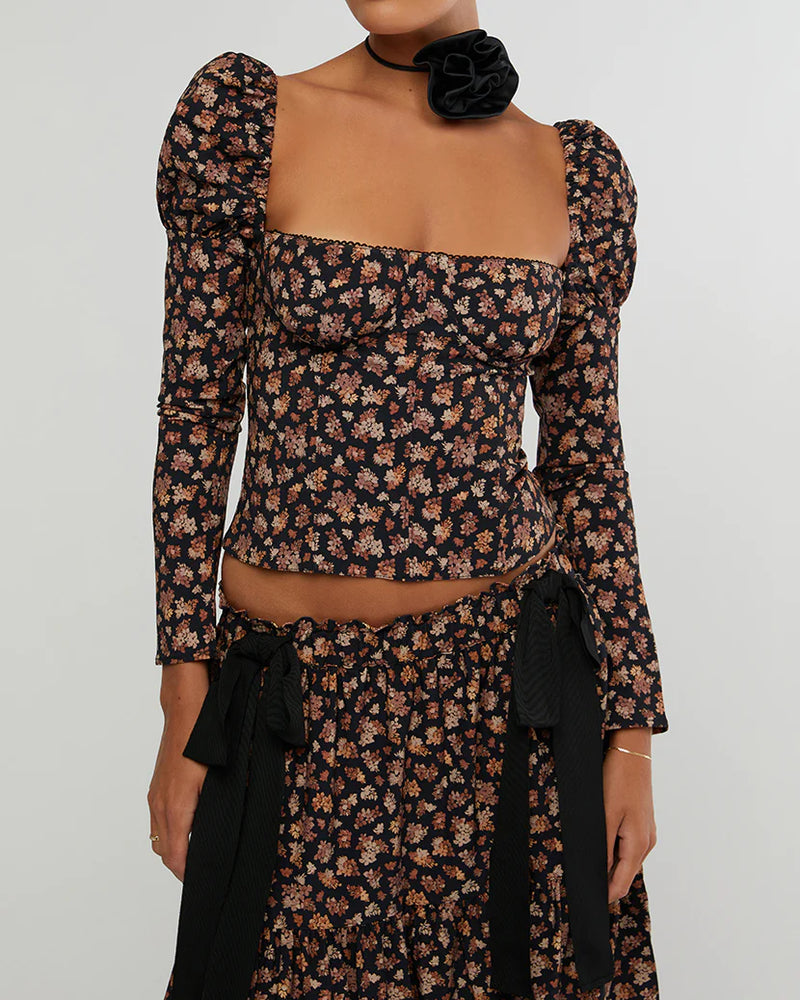 Long Sleeve Baby Floral Corset Top
