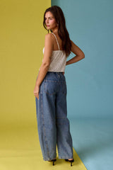 Dotted Lace Trim Corset Cami Top