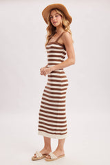 STRIPED SQUARE NECK SLEEVELESS KNIT MIDI DRESS