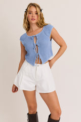 Front Tie Sleeveless Sweater Cardigan