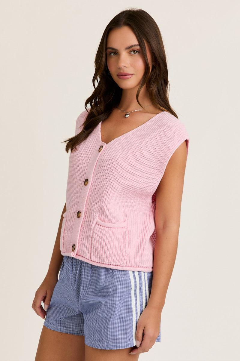 Button Down Front Pocket Sweater Vest