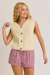 Button Down Front Pocket Sweater Vest