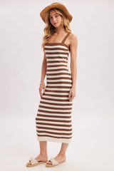 STRIPED SQUARE NECK SLEEVELESS KNIT MIDI DRESS