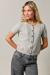 SHORT SLEEVE CREW NECK CROP SWEATER TOP