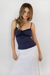 LOTTIE Polka Dot Print Lace Contrast Jersey Tank