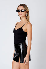Split Hem Mini Leather Skirt