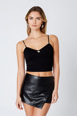 Front Wrap Mini Leather Skirt