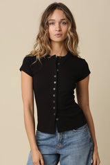Leslie Sculpt Button-Front Knit Top