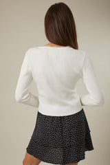 V-NECK LONG SLEEVE BUTTON DOWN LACE INSERTED RIBBED CARDIGAN