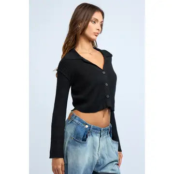 Black Crop Sweater Top