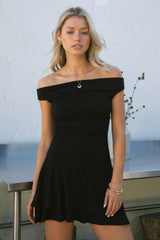 RAVAYA Off-The-Shoulder Bardot Mini Dress W Layered Skirt