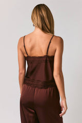 Lace Trim Satin Spaghetti Strap Cami Top