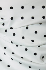 BOAT NECK PLEATED DETAIL SATIN TOP IN POLKA DOT: CREAM-BLACK DOT / M