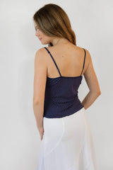 LOTTIE Polka Dot Print Lace Contrast Jersey Tank