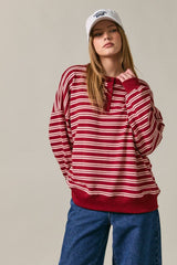 ROUND NECK HENLEY OVERSIZED SWEATSHIRT