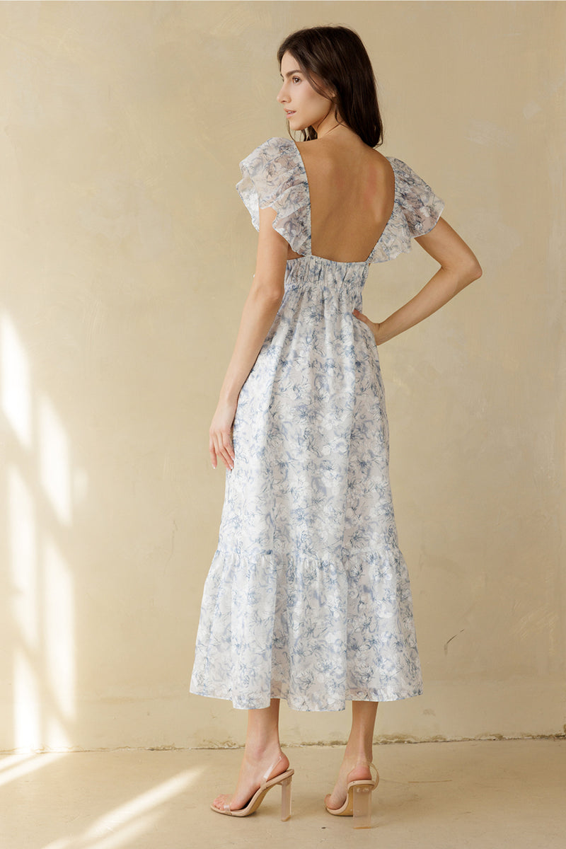 Blue Floral Midi Dress
