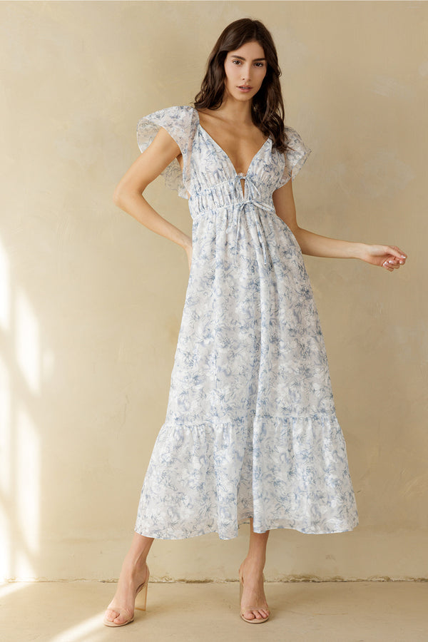 Blue Floral Midi Dress
