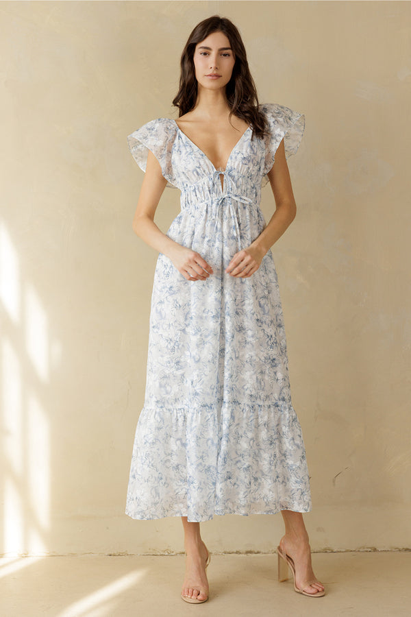 Blue Floral Midi Dress