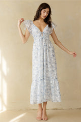 Blue Floral Midi Dress