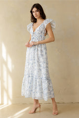 Blue Floral Midi Dress