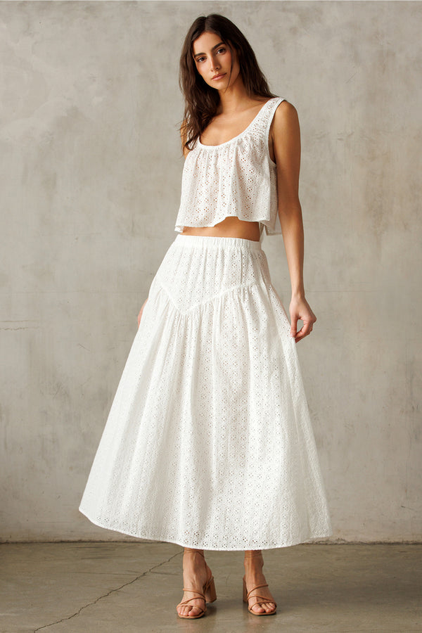 White Patterned Midi Skirt
