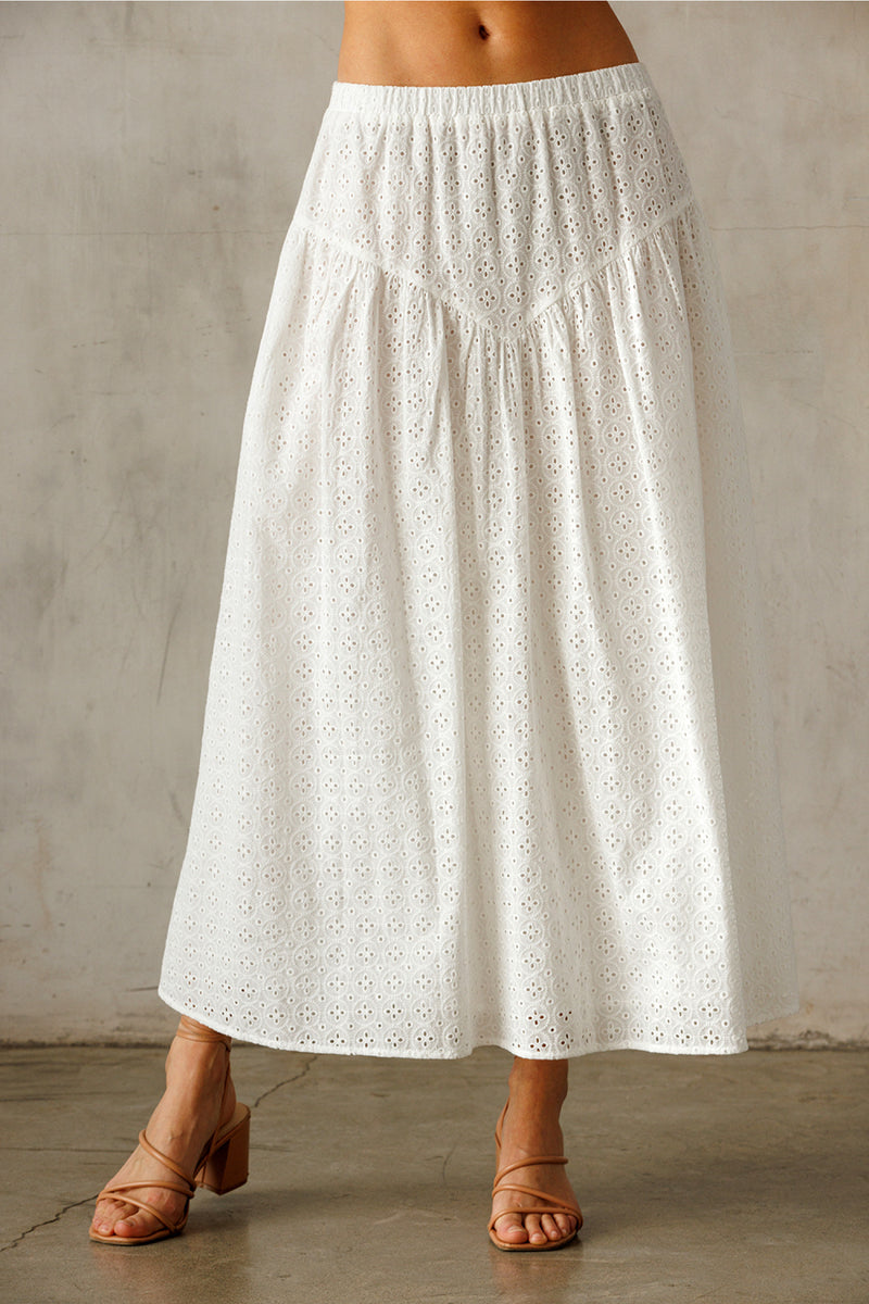 White Patterned Midi Skirt