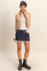 Faux Leather Cropped Puffer Vest