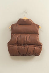 Faux Leather Cropped Puffer Vest
