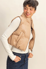 Faux Leather Cropped Puffer Vest