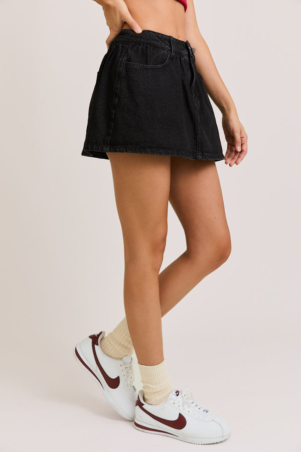 Shirring Washed Denim Skort