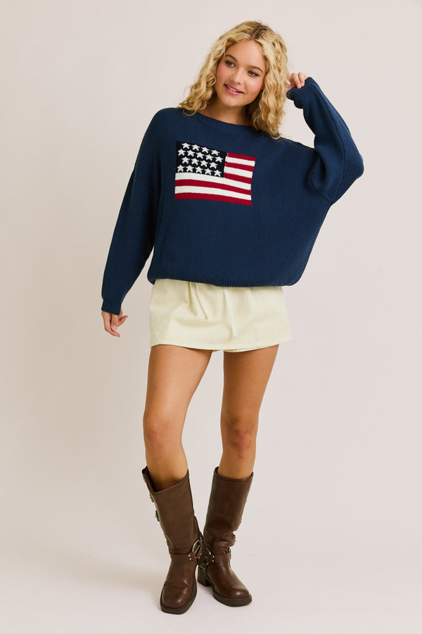 American Flag Detailed Sweater