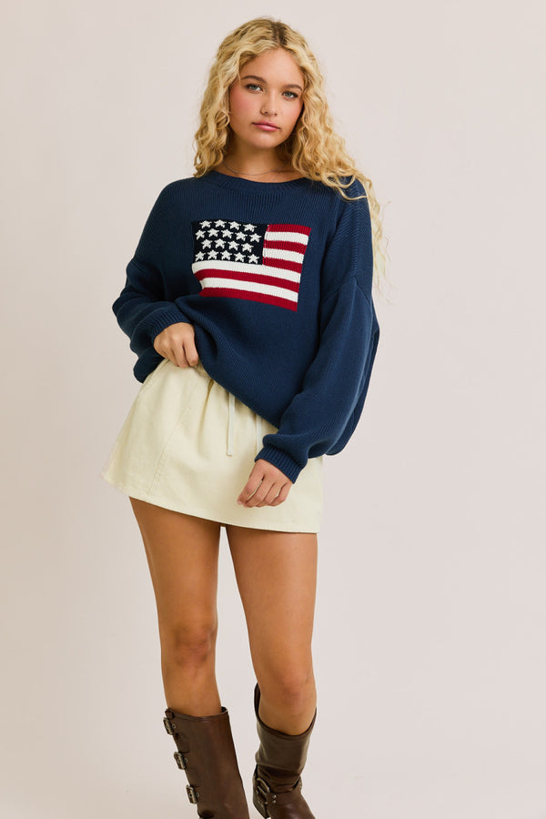 American Flag Detailed Sweater